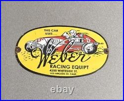 Vintage 12 Weber Racing Equipt Porcelain Sign Car Gas Truck Motorcycle Oil