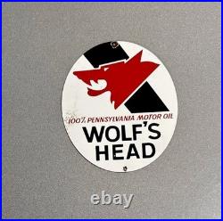 Vintage 12 Wolfs Head Motor Porcelain Sign Car Gas Oil Truck Motorcycle