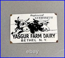 Vintage 12 Yasgur Cow Farm Dairy Porcelain Sign Car Gas Oil Truck Motorcycle