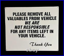 Vintage 13lb Valuables Responsible Vehicle 36 Porcelain Sign Gas Oil Gasoline