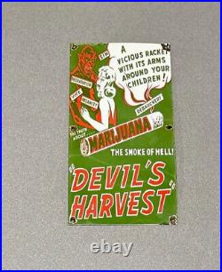Vintage 18 Marijuana Devil Drug Porcelain Sign Car Gas Truck Gasoline