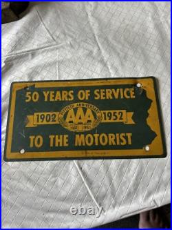 Vintage 1902-1952 AAA Old Logo 50th Anniversary License Plate Sign Original