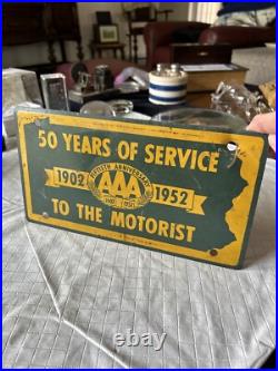 Vintage 1902-1952 AAA Old Logo 50th Anniversary License Plate Sign Original