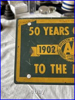 Vintage 1902-1952 AAA Old Logo 50th Anniversary License Plate Sign Original