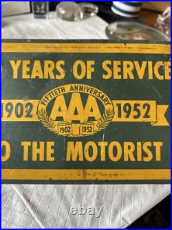 Vintage 1902-1952 AAA Old Logo 50th Anniversary License Plate Sign Original