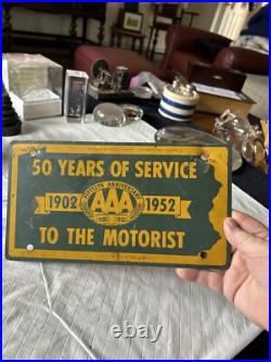 Vintage 1902-1952 AAA Old Logo 50th Anniversary License Plate Sign Original