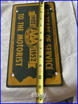Vintage 1902-1952 AAA Old Logo 50th Anniversary License Plate Sign Original