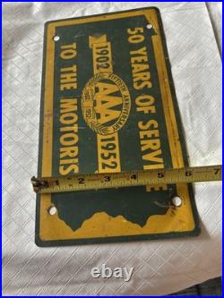 Vintage 1902-1952 AAA Old Logo 50th Anniversary License Plate Sign Original