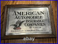 Vintage 1910-20s AMERICAN AUTOMOBILE INSURANCE CO SIGN EAGLE TIRE FLAG St Louis