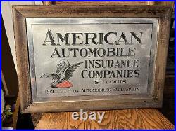 Vintage 1910-20s AMERICAN AUTOMOBILE INSURANCE CO SIGN EAGLE TIRE FLAG St Louis