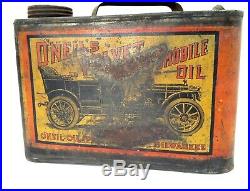 Vintage 1912 Old Tin Oil Can O'Neils Velvet With 1912 Packard Car Graphic RARE