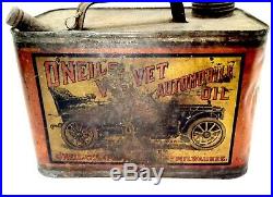 Vintage 1912 Old Tin Oil Can O'Neils Velvet With 1912 Packard Car Graphic RARE