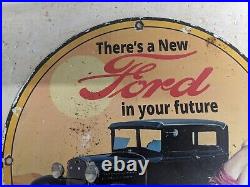 Vintage 1920 Ford Sales And Service Porcelain Metal Sign