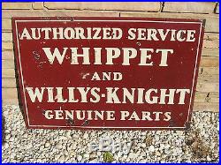 Vintage 1920's Whippet Willys Knight Antique Advertising Sign, 2 Sided Porcelain