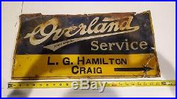 Vintage 1920s Overland Service Nebraska Car Dealership Tin Sign / Jeep Willys