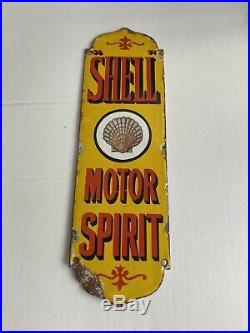 Vintage 1920s SHELL MOTOR SPIRIT finger Plate Enamel Porcelain Sign