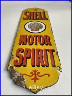 Vintage 1920s SHELL MOTOR SPIRIT finger Plate Enamel Porcelain Sign