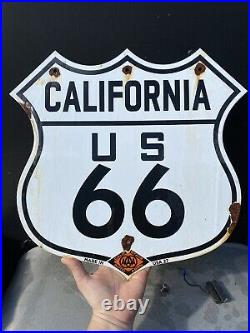 Vintage 1927 California Auto Association Porcelain Route 66 Gas Oil Shield Sign
