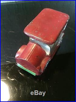 Vintage 1930S Red Painted Glass Car Candy Container Rare Metal Base