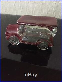 Vintage 1930S Red Painted Glass Car Candy Container Rare Metal Base