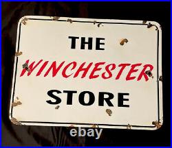 Vintage 1930s Winchester Store 24 Guns Ammunition Porcelain Sign Car Gas Oil
