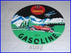 Vintage 1931 Signal Peerless Gasoline Airplane +car 11 3/4 Porcelain Metal Sign