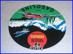 Vintage 1931 Signal Peerless Gasoline Airplane +car 11 3/4 Porcelain Metal Sign