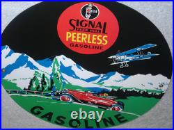 Vintage 1931 Signal Peerless Gasoline Airplane +car 11 3/4 Porcelain Metal Sign