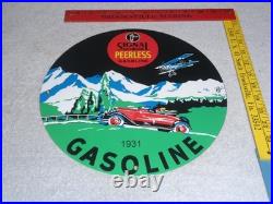 Vintage 1931 Signal Peerless Gasoline Airplane +car 11 3/4 Porcelain Metal Sign