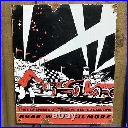 Vintage 1932 Gilmore Gasoline Porcelain Sign Oil Gas Station Race Car Stadium
