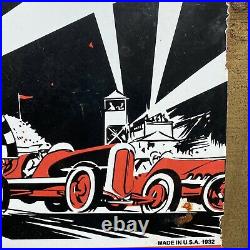 Vintage 1932 Gilmore Gasoline Porcelain Sign Oil Gas Station Race Car Stadium