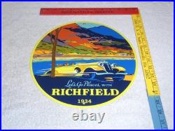 Vintage 1934 Richfield Antique Car 11 3/4 Porcelain Metal Gasoline & Oil Sign