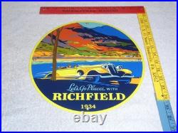 Vintage 1934 Richfield Antique Car 11 3/4 Porcelain Metal Gasoline & Oil Sign