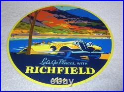 Vintage 1934 Richfield Antique Car 11 3/4 Porcelain Metal Gasoline & Oil Sign