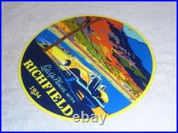 Vintage 1934 Richfield Antique Car 11 3/4 Porcelain Metal Gasoline & Oil Sign