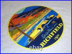 Vintage 1934 Richfield Antique Car 11 3/4 Porcelain Metal Gasoline & Oil Sign