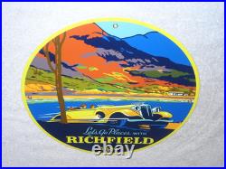 Vintage 1934 Richfield Antique Car 11 3/4 Porcelain Metal Gasoline & Oil Sign
