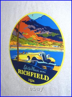 Vintage 1934 Richfield Antique Car 11 3/4 Porcelain Metal Gasoline & Oil Sign