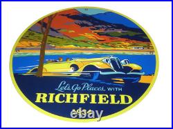 Vintage 1934 Richfield Antique Car 11 3/4 Porcelain Metal Gasoline & Oil Sign