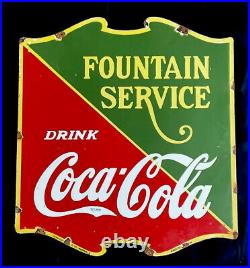 Vintage 1936 Coke Coca-cola 25 Fountain Service Porcelain Sign Car Oil Gas