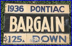 Vintage 1936 Pontiac Dealer Slide Board Metal Sale Sign Advertising cars Prewar