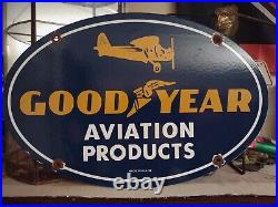 Vintage 1939 Goodyear Porcelain Sign Old Aviation Products Auto Parts Dealer