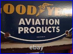 Vintage 1939 Goodyear Porcelain Sign Old Aviation Products Auto Parts Dealer