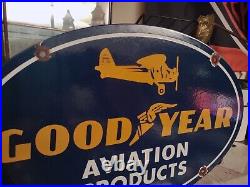 Vintage 1939 Goodyear Porcelain Sign Old Aviation Products Auto Parts Dealer