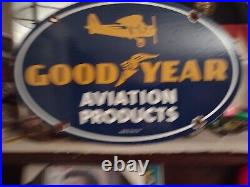 Vintage 1939 Goodyear Porcelain Sign Old Aviation Products Auto Parts Dealer