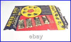 Vintage 1940 Auto Lite Spark Plug Installation Chart Shop Display Sign Pre-owned