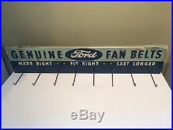 Vintage 1940's Genuine Ford Fan Belts Car Dealership Gas Oil 34 Metal Sign