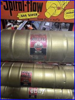 Vintage 1940's UNIVERSAL MUFFLER AUTO STORE Part Display SIGN NOS GOLD CHEVY