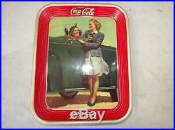 Vintage 1942 COCA COLA Soda Metal Serving Tray TWO GIRLS CAR ROADSTER Very Nice