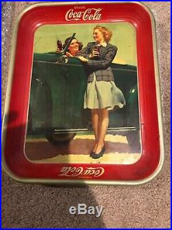 Vintage 1942 Coca Cola Tray Two Girls Car Coke Very Good Condition Returns Ok